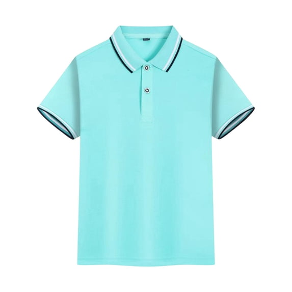 VNKIDY Boy's Shirt Spring Summer Kids Solid Color Polo Shirt With Contrast Trim Long Sleeve Loose Fit Teeshirt For Daily Outdoor Activities Casual Top