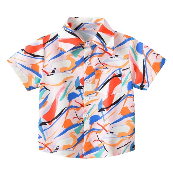VNKIDY Boy's Shirt Spring Summer Kids Strawberry Cherry Print Loose Fit Shirt Short Sleeve Button Front Shirt For Daily Outdoor Wear Leisure Top