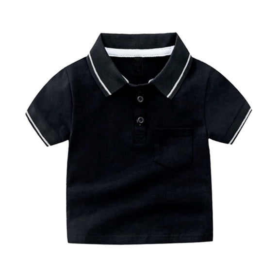 VNKIDY Boy's Shirt Spring Summer Toddlers Short Sleeve Polo Shirt With Contrast Trim Collared Button Closure Teeshirt For Daily Outdoor Activities Versatile Top