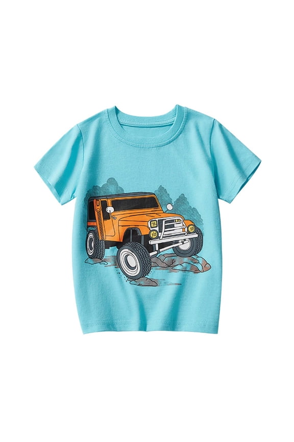 Boy's Top Spring Summer Kids Vehicle Prints Short Sleeve T-Shirt Crewneck Loose Fit Tee Shirt For Daily Outdoor Activities Trendy Top