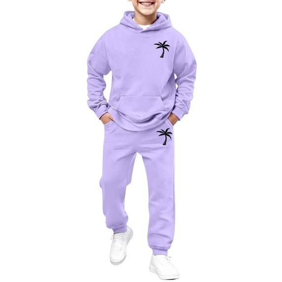 VNKIDY Boys 2 Piece Tracksuit Kids Tree Print Long Sleeve Hoodie With Kangaroo Pocket Matching Jogger Pants For Casual Daily Wear Cozy Set