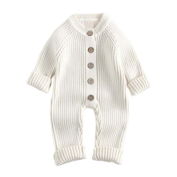 VNKIDY Boys Bodysuits Baby Knitted Ribbed Texture Romper With Wooden Buttons Long Sleeve Solid Color Crewneck Bodysuit For Winter Daily Wear Warm Styling Soft Onesie
