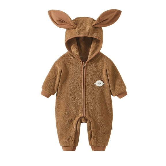 VNKIDY Boys Bodysuits Fall Winter Baby Bunny Ear Hooded Romper Solid Color Long Sleeve Crewneck Bodysuit For Daily Wear Cute Styling Cute Onesie