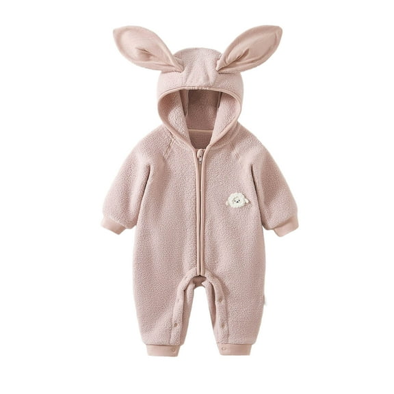 VNKIDY Boys Bodysuits Fall Winter Baby Bunny Ear Hooded Romper Solid Color Long Sleeve Crewneck Bodysuit For Daily Wear Cute Styling Trendy Onesie