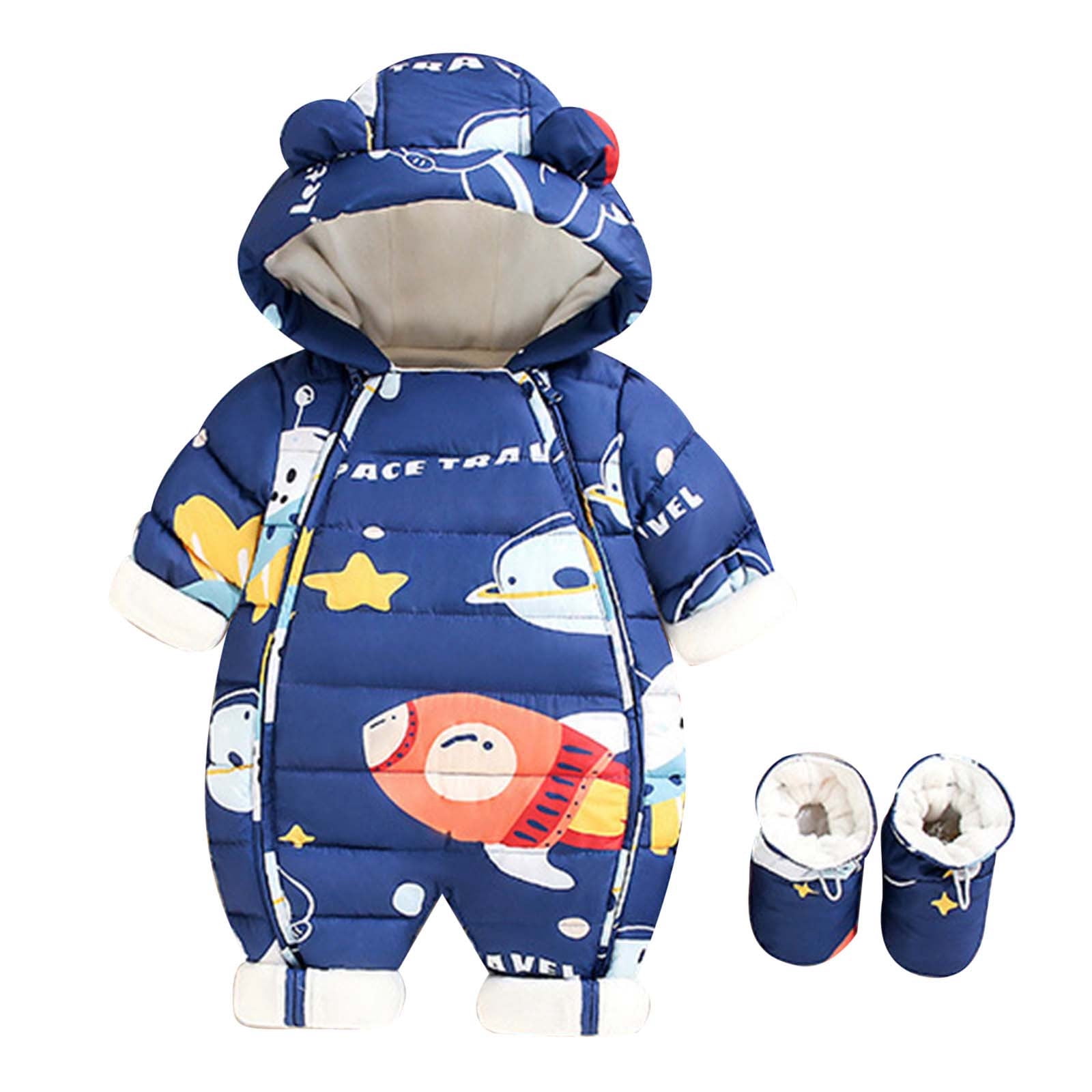 VNKIDY Boys Bodysuits Fall Winter Baby Space Cartoon Prints Thermal Onesie Long Sleeve Hooded Romper For Daily Wear Warm Styling Relaxed Fit Onesie