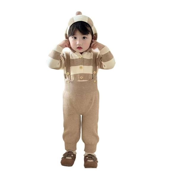 VNKIDY Boys Bodysuits Spring Autumn Baby Clothes Adjustable Waistband Long Pants Set Knitted Wool Sweater With Color Striped Pattern Baby Coat For Daily Wear Cozy Jumpsuit