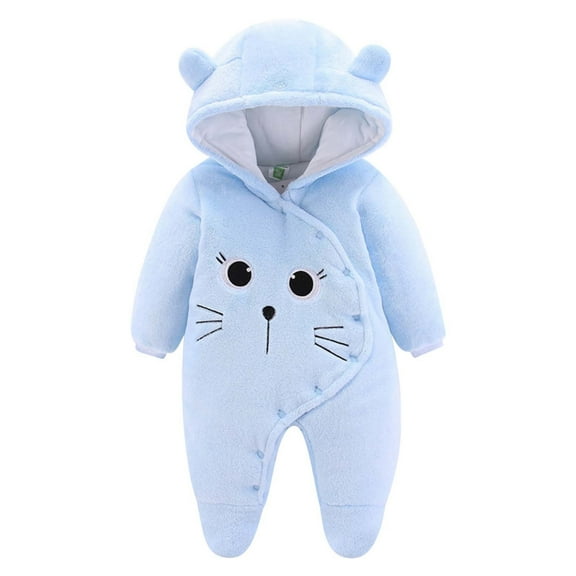 VNKIDY Boys Bodysuits Winter Baby Cat Cartoon Print Onesie Long Sleeve Hooded Cute Romper For Infant's Daily Wear Warm Styling Adorable Onesie