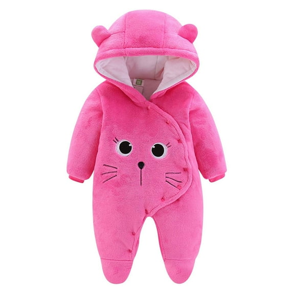 VNKIDY Boys Bodysuits Winter Baby Cat Cartoon Print Onesie Long Sleeve Hooded Cute Romper For Infant's Daily Wear Warm Styling Fashionable Onesie