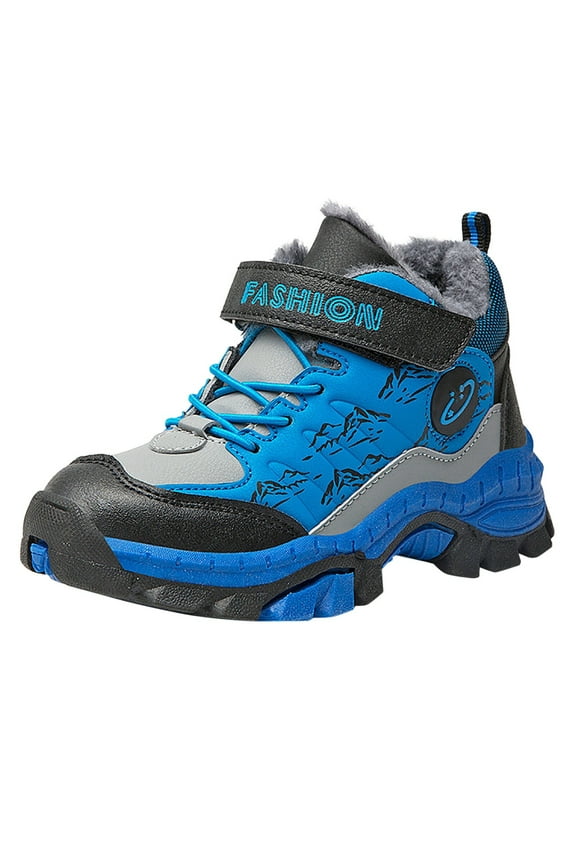 Boys Children Leather Hiking Snow Boots Winter Thickened Plush Lined Insulated Traction Sole Shoes For Cold Weather Outdoor Activities Soft Footwear
