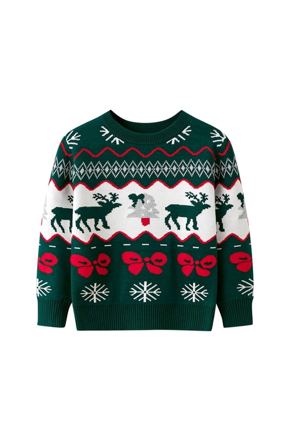 Boys Christmas Sweaters Winter Kids Xmas Festive Style Knitted Sweater Crewneck Long Sleeve Santa Reindeer Geometric Pattern Jumper For Children Casual Holiday Daily Wear Warm Knitwear