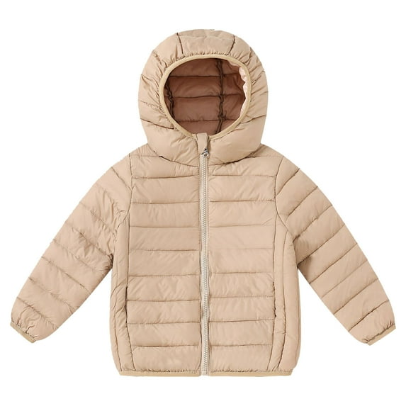 VNKIDY Boys Coat Autumn Winter Kids Solid Color Quilted Puffer Windproof Jacket Long Sleeve Hooded Full Zipper Thermal Coat For Cold Weather Outdoor Wear Classic Outerwear
