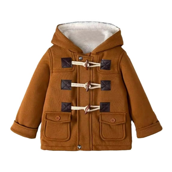 VNKIDY Boys Coat Long Sleeves Baby Plush Hooded Thickened Warm Jacket Outerwear Duffle Zipper Winter Soft Coat