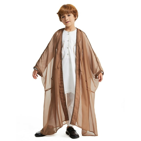 VNKIDY Boys Coat Thobe Lightweight Teenage Boys Long Sleeves Embroidered Robe Set Fashionable Children's Wear Robe