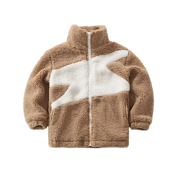 VNKIDY Boys Coat Winter Patchwork Plush Long Sleeve Zipper Jacket With Pocket Warm Lined Stand Collar Coat For Cold Weather Outdoor Windbreaker Classic Tops