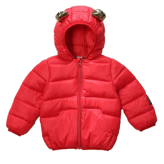 VNKIDY Boys Down Kids Solid Color Puffer Cotton Padded Long Sleeve Jacket With Hood Warm Quilted Zipper Winter Coat For Daily Wear Casual Outerwear