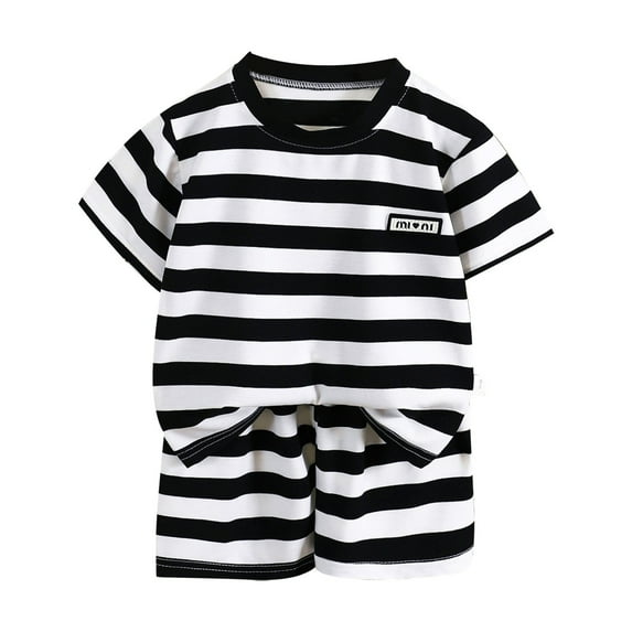 VNKIDY Boys Fashionable Striped Breathable O-Neck Short Sleeved Shirt + Shorts Two Piece Suits Outfits Sets Lovely