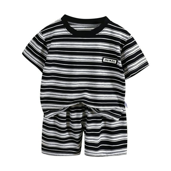 VNKIDY Boys Fashionable Striped Breathable O-Neck Short Sleeved Shirt + Shorts Two Piece Suits Outfits Sets Trendy