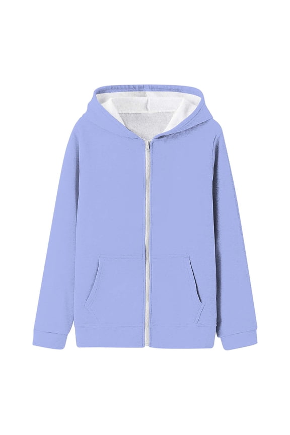 Boys Girls Coat Unisex Kids Solid Color Full Zip Hoodie With Contrast Lined Hood Kangaroo Pockets Casual Fit Jacket For Kids Youth Daily Outdoor Wear Trendy Top