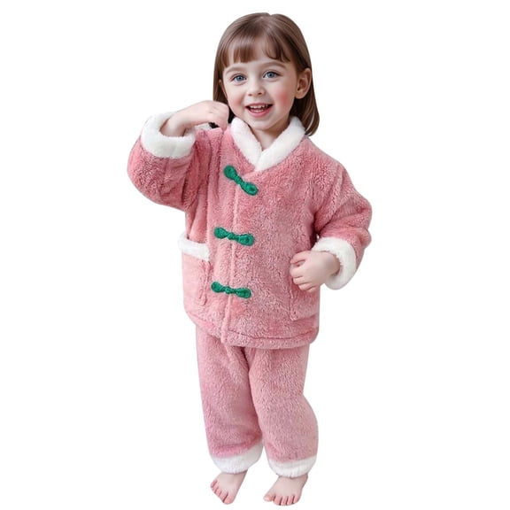 VNKIDY Boys Girls Flannel Clothes Sets Long Sleeve O-Neck Coats Tops Pants Winter Warm Soft Fuzzy Homewear With Sweatpants Outfits Sets Breathable