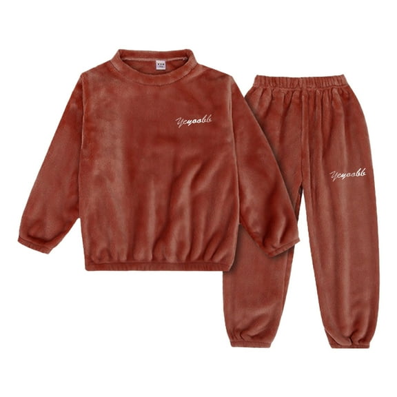 VNKIDY Boys Girls Flannel Clothes Sets Long Sleeve O-Neck Coats Tops Pants Winter Warm Soft Fuzzy Homewear With Sweatpants Outfits Sets Relaxed Fit