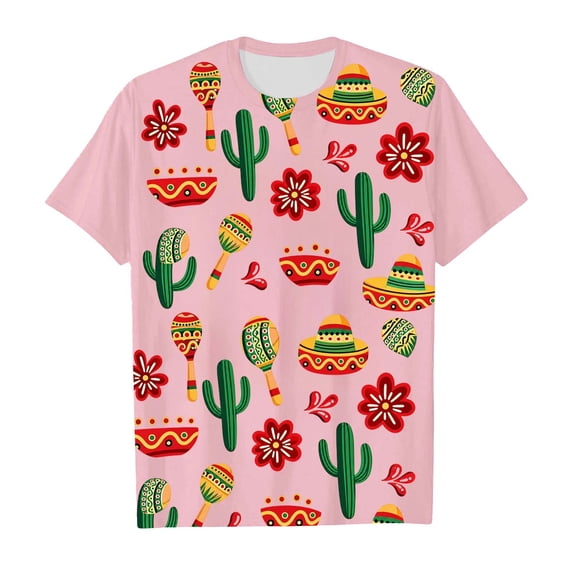 VNKIDY Boys Girls Kids Crew Neck Short Sleeve Relaxed Fit TShirt With Mexican Fiesta Print Floral Patterns For Daily Wear Casual Outings Themed Events Classic Top
