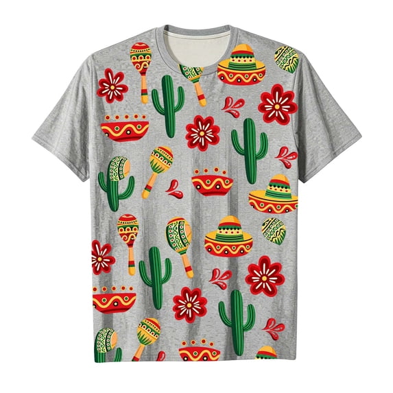 VNKIDY Boys Girls Kids Crew Neck Short Sleeve Relaxed Fit TShirt With Mexican Fiesta Print Floral Patterns For Daily Wear Casual Outings Themed Events Trendy Top