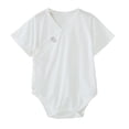 thumbnail image 1 of VNKIDY Boys Girls Baby Unisex Solid Color Jumpsuit Short Sleeve Wrap Front Snap Button Closure Bodysuit For Casual Daily Wear White 6-12 Months, 1 of 5