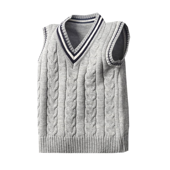 VNKIDY Boys Girls Sweater Vest Kids Solid Color V Neck Sleeveless Relaxed Fit Cable Knit Texture Ribbed Hem Jumper For Casual Daily Wear Gray 4-5 Years