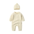 thumbnail image 1 of VNKIDY Boys Girls Sweaters Autumn Winter Toddlers Baby Cable Knit Sweater Solid Color Long Sleeve Crewneck Knitted Jumpsuit With Matching Beanie Hat Set For Outdoor Wear Casual Knitwear, 1 of 7