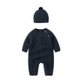 thumbnail image 1 of VNKIDY Boys Girls Sweaters Autumn Winter Toddlers Baby Cable Knit Sweater Solid Color Long Sleeve Crewneck Knitted Jumpsuit With Matching Beanie Hat Set For Outdoor Wear Leisure Knitwear, 1 of 4