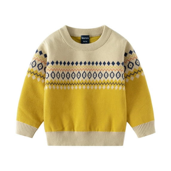 VNKIDY Boys Girls Sweaters Toddlers Kids Fall Winter Knitted Sweater With Color Block Nordic Style Geometric Patterns Long Sleeve Crewneck Warm Knitted Pullover Casual Knitwear