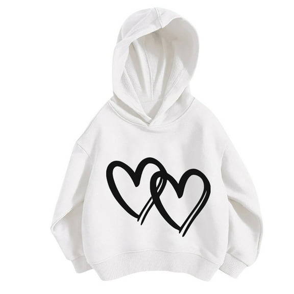 VNKIDY Boys Girls Sweatshirt Kids Heart Graphic Print Long Sleeve Hoodie Soft Loose Fit Pullover For Stylish Casual Daily Outdoor Wear Activities Casual Top