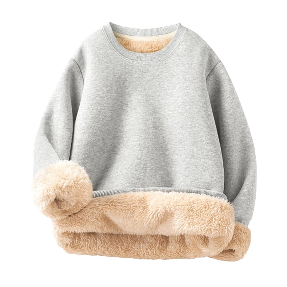 VNKIDY Boys Girls Sweatshirt Kids Plush Interior Long Sleeve Sweatshirt Solid Color Crewneck Soft Warm Fit Pullover For Cozy Casual Daily Home Wear Activities Lovely Top