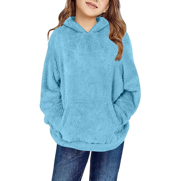 VNKIDY Boys Girls Sweatshirt Kids Solid Color Plush Hoodie With Kangaroo Pocket Oversized Long Sleeve Soft Warm Fit Pullover For Cozy Casual Daily Outdoor Wear Activities Cozy Top