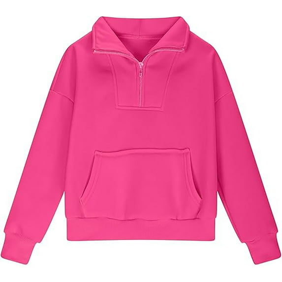 VNKIDY Boys Girls Sweatshirt Kids Solid Color Quarter Zip Long Sleeve Pullover With Kangaroo Pocket Soft Loose Fit Top For Stylish Casual Daily Outdoor Wear Activities Stylish Top