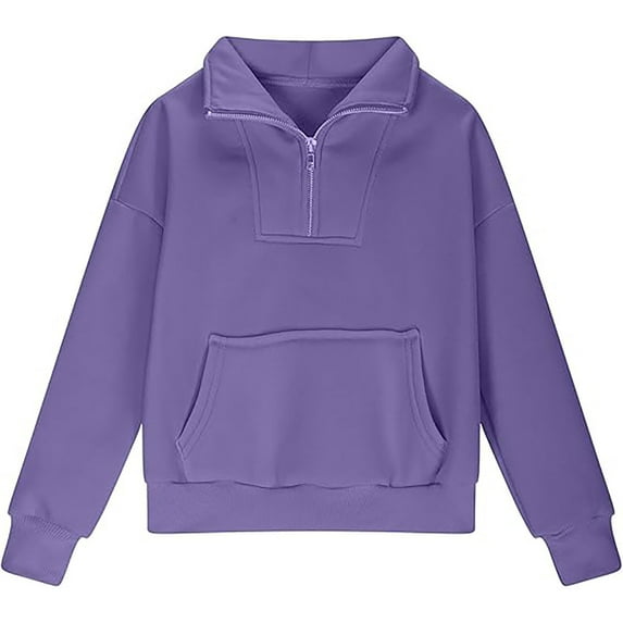 VNKIDY Boys Girls Sweatshirt Kids Solid Color Quarter Zip Long Sleeve Pullover With Kangaroo Pocket Soft Loose Fit Top For Stylish Casual Daily Outdoor Wear Activities Cozy Top