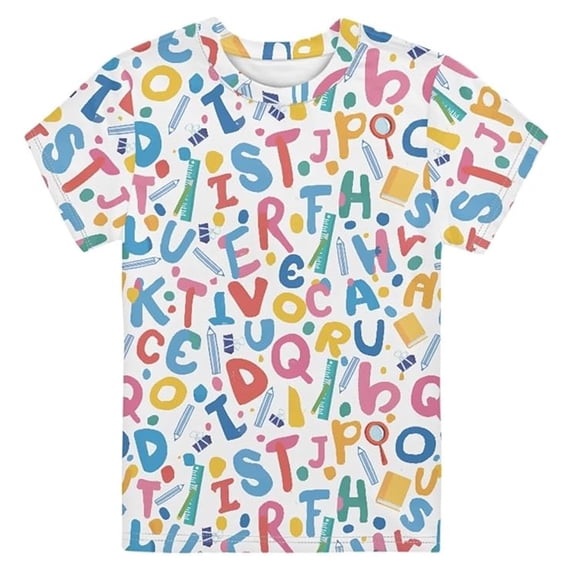 VNKIDY Boys Girls TShirts Cartoon Letter Prints Tees Short Sleeve Crewneck Loose Fit Top For Summer Daily Casual Wear Soft Top Multicolour 8-9 Years