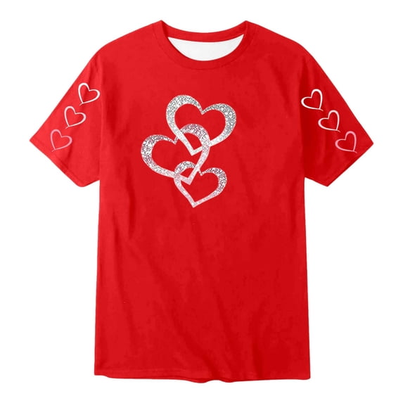 VNKIDY Boys Girls TShirts Unisex Kids Valentines Heart Graphic Tees Short Sleeve Crewneck Pullover Top For Summer Casual Daily Wear Adorable Top Watermelon Red 10-11 Years
