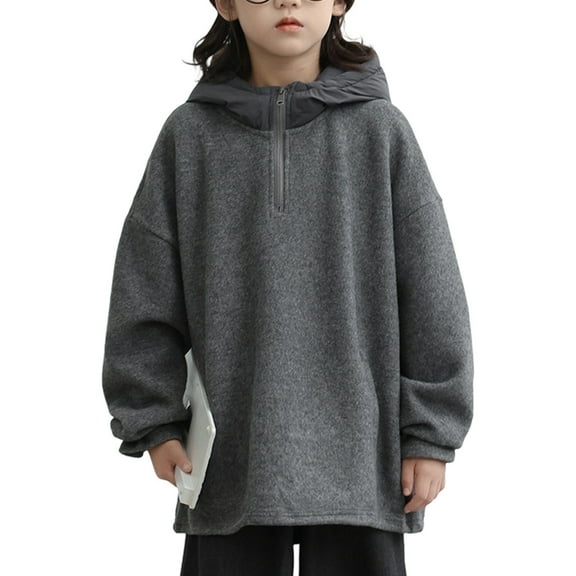 VNKIDY Boys Hoodies Children Kids Solid Color Loose Fit Hoodie Long Sleeve Plush Warm Sweatshirts For Cold Weather Cozy Tops