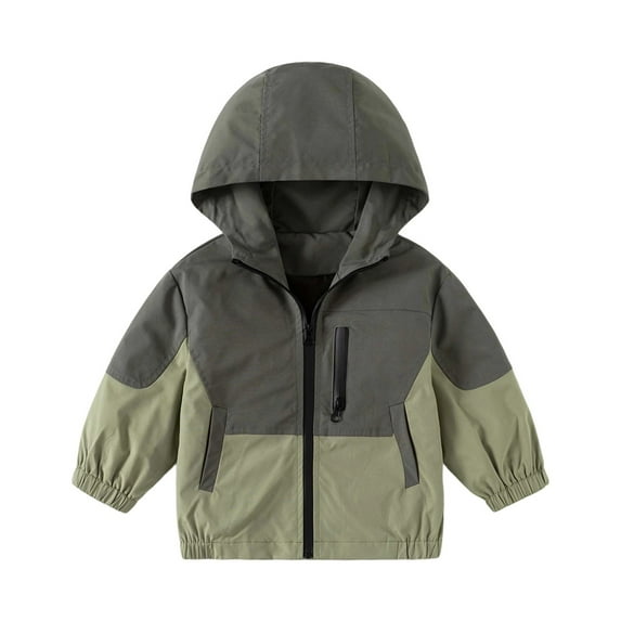 VNKIDY Boys Jacket Long Sleeves Toddler Windbreaker Casual Patchwork Outerwear Kids Lightweight Zip Hooded Solid Color Jacket Baby Cute Coat