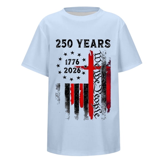 VNKIDY Boys Kids Patriotic Crew Neck T Shirt Short Sleeve 250 Years 1776-2026 We The People Cross Flag Print Tee For Independence Day Wear Lightweight Top