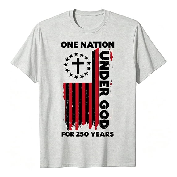 VNKIDY Boys Kids Patriotic Crew Neck T Shirt Short Sleeve One Nation Under God For 250 Years Cross Distressed Flag Print Tee For Independence Day Wear Lightweight Top