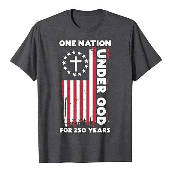 VNKIDY Boys Kids Patriotic Crew Neck T Shirt Short Sleeve One Nation Under God For 250 Years Cross Distressed Flag Print Tee For Independence Day Wear Versatile Top