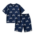 thumbnail image 1 of VNKIDY Boys Kids Summer Two Piece Outfit With Round Neck Short Sleeve Motorcycle Print T Shirt Elastic Waist Shorts For Casual Play Casual Set, 1 of 4