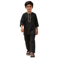 thumbnail image 1 of VNKIDY Boys Kids Two Piece Traditional Outfit Set Long Sleeve Embroidered Henley Tunic Matching Long Pants Casual Set For Holiday Daily Wear Black 9-10 Years, 1 of 6