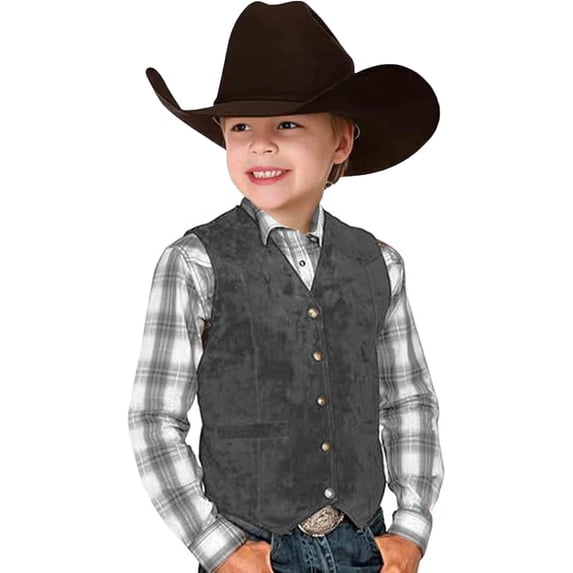 VNKIDY Boys Kids Western Solid Color Vest Button Down Cowboy Waistcoat With Pockets For Kids Casual Wear Party Performance Stylish Outerwear