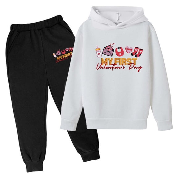 VNKIDY Boys Outfits Autumn Winter Children Kids Hoodie Pants Set Casual Long Sleeve Loose Fit Cartoon Print Hooded Top With Pants For Casual Daily Wear Classic Clothes Sets