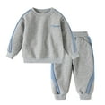 thumbnail image 1 of VNKIDY Boys Outfits Kids Children Plush Thermal 2 Piece Tracksuit Long Sleeve Crewneck Top Elastic Waisted Loose Fit Pants Athletic Set Stylish Outfits, 1 of 9