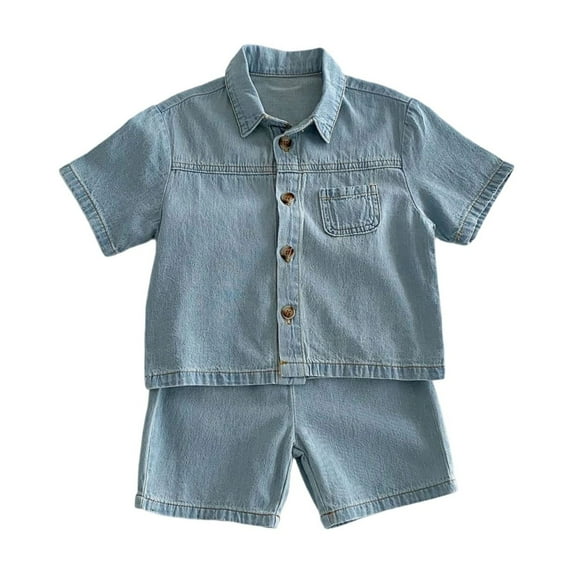 VNKIDY Boys Outfits Sets Summer Casual Denim Short Sleeve O-Neck Shirt And Pants Two Piece Outfits Sets For Toddler Kids Comfortable Breathable Stylish Trendy