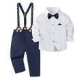 thumbnail image 1 of VNKIDY Boys Outfits Toddler Kids Solid Color Long Sleeve Lapel Buttoned Shirt Tops Overalls With Tie Gentleman Outfits Party Dress Classic Sets, 1 of 2